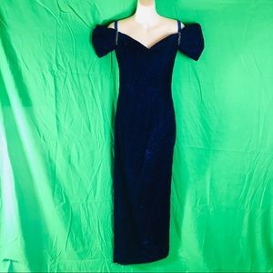 VTG 80s Roberta blue Velvet PROM Dress 3/4